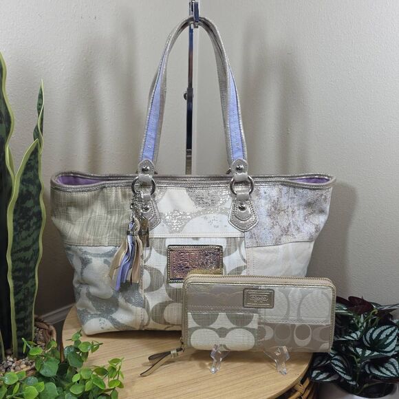 Coach Poppy Patchwork Tote and Wallet - Picture 1 of 16